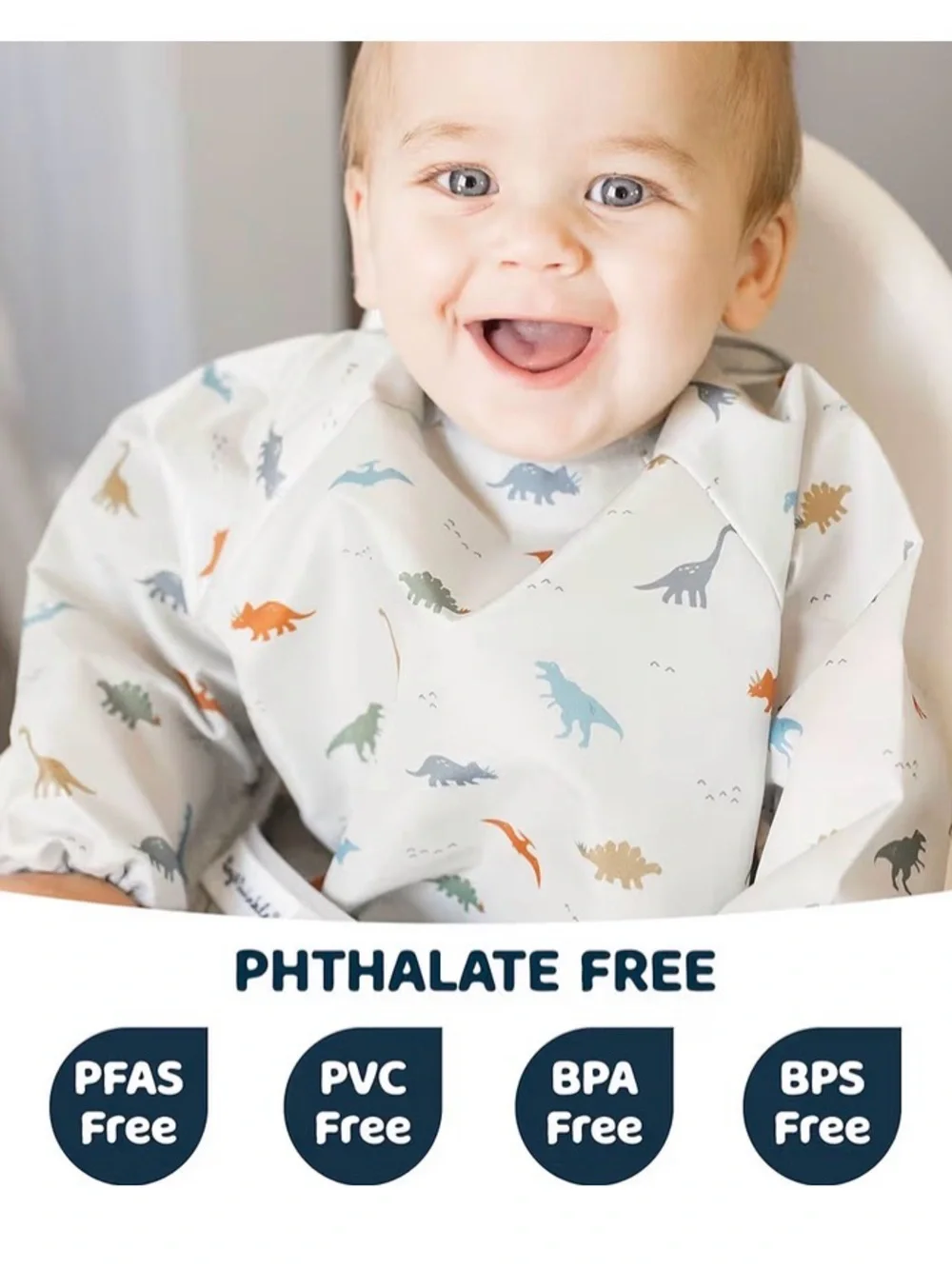 Tiny Twinkle Cream Long-Sleeve Dino Bib. Small.   A2